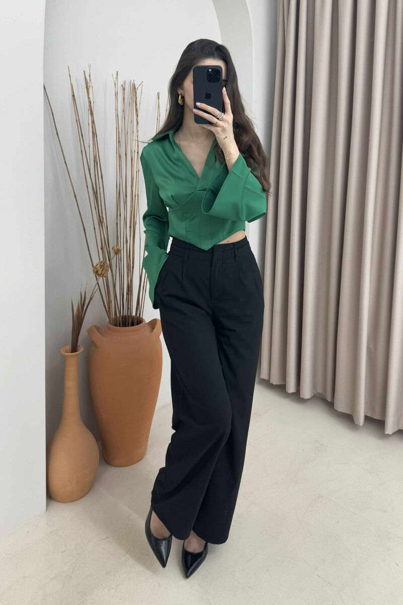ONE COLOR CROPPED WOMEN SHIRT GREEN/JESHILE - 3