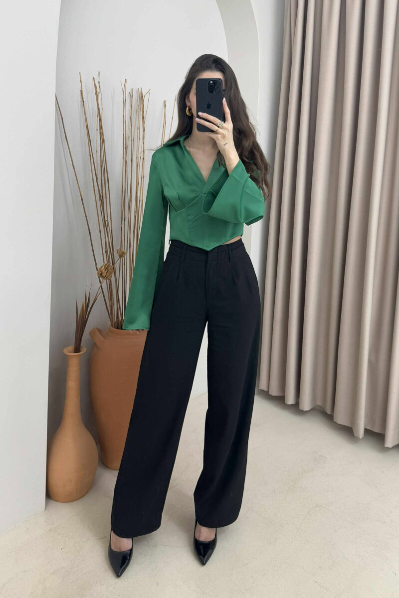 ONE COLOR CROPPED WOMEN SHIRT GREEN/JESHILE - 4