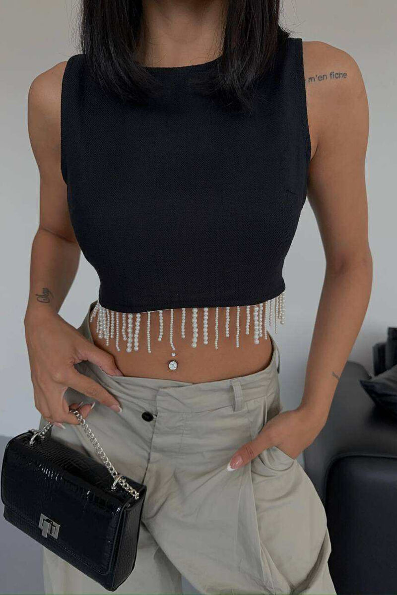 ONE COLOR CROPPED WOMEN TANK TOP BLACK/ E ZEZE - 3