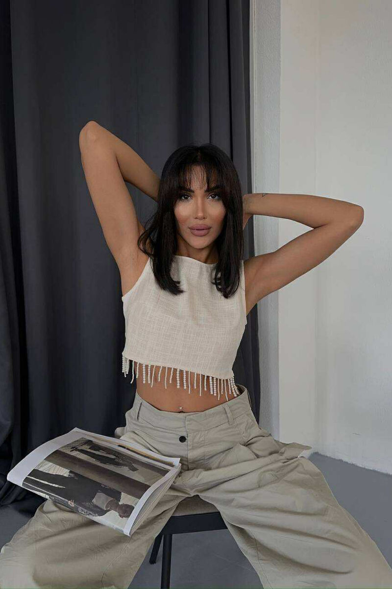 ONE COLOR CROPPED WOMEN TANK TOP CREAM/KREM - 3