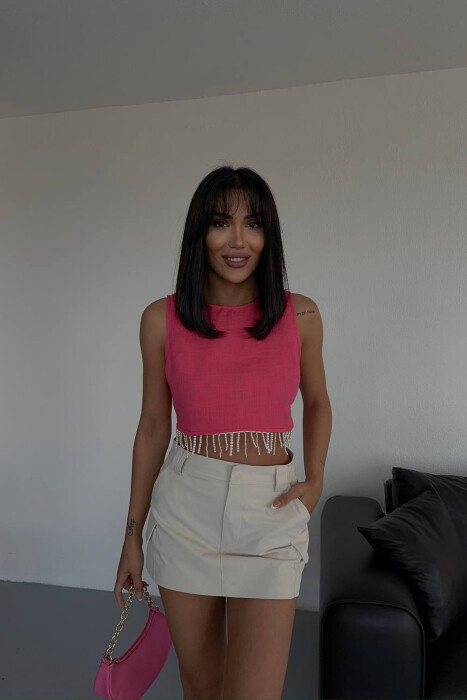 ONE COLOR CROPPED WOMEN TANK TOP FUCHSIA/CIKLAMI - 1