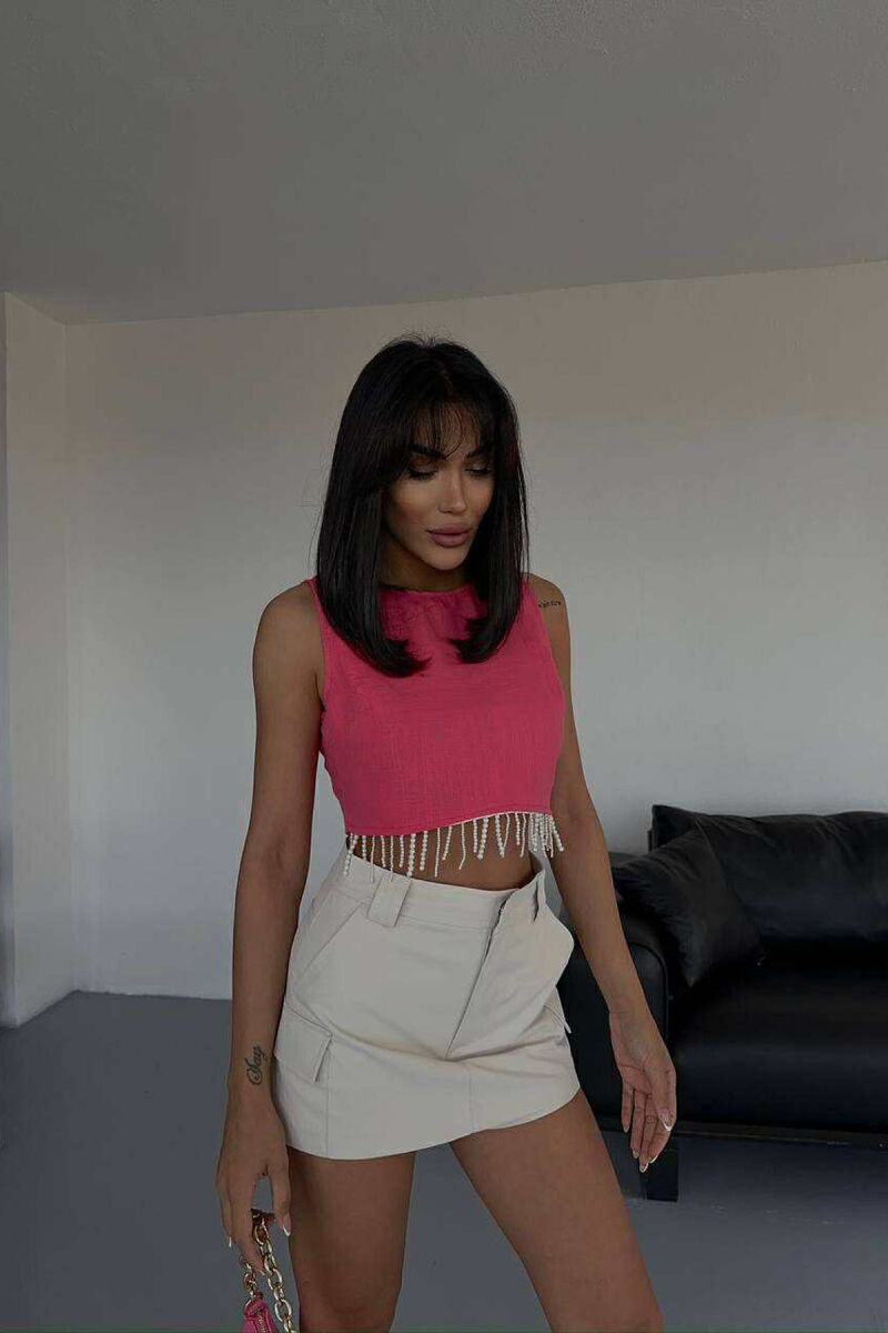 ONE COLOR CROPPED WOMEN TANK TOP FUCHSIA/CIKLAMI - 3