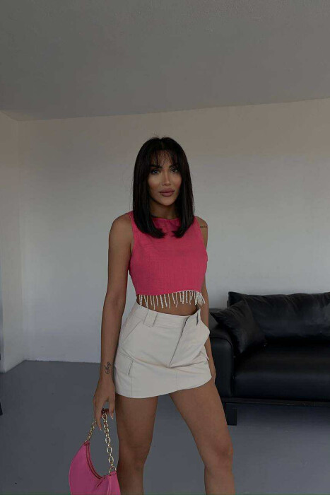 ONE COLOR CROPPED WOMEN TANK TOP FUCHSIA/CIKLAMI - 4