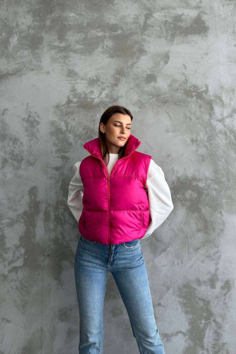 ONE COLOR CROPPED WOMEN VEST FUCHSIA/CIKLAMI - 2