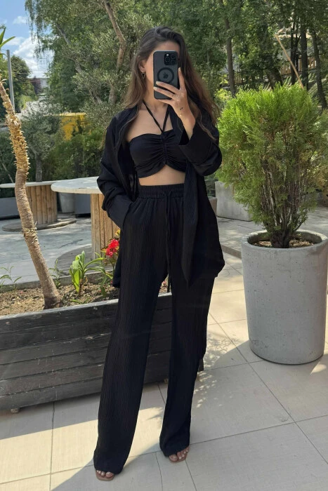 ONE COLOR CROP+SHIRT+TROUSERS WOMEN SET BLACK/ E ZEZE - 2