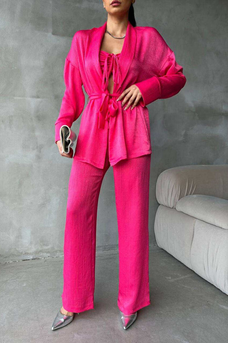 ONE COLOR CROP+SHIRT+TROUSERS WOMEN SET FUCHSIA/CIKLAMI - 2
