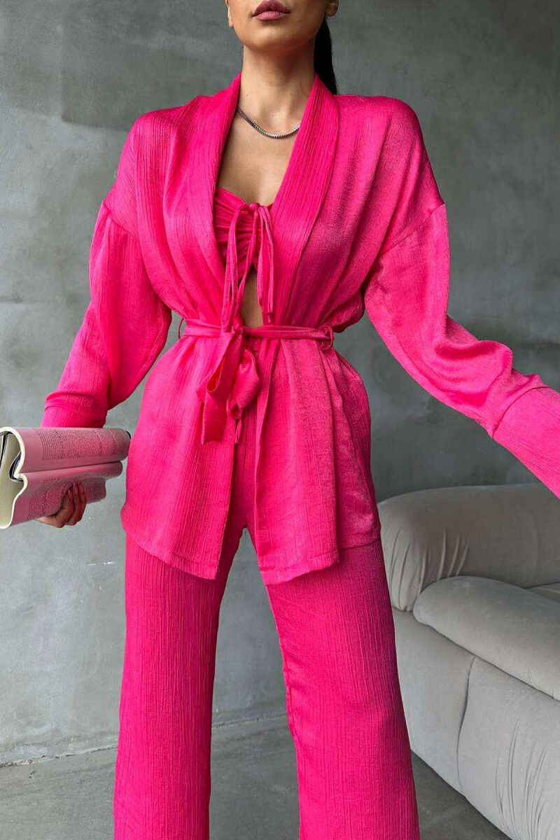 ONE COLOR CROP+SHIRT+TROUSERS WOMEN SET FUCHSIA/CIKLAMI - 3