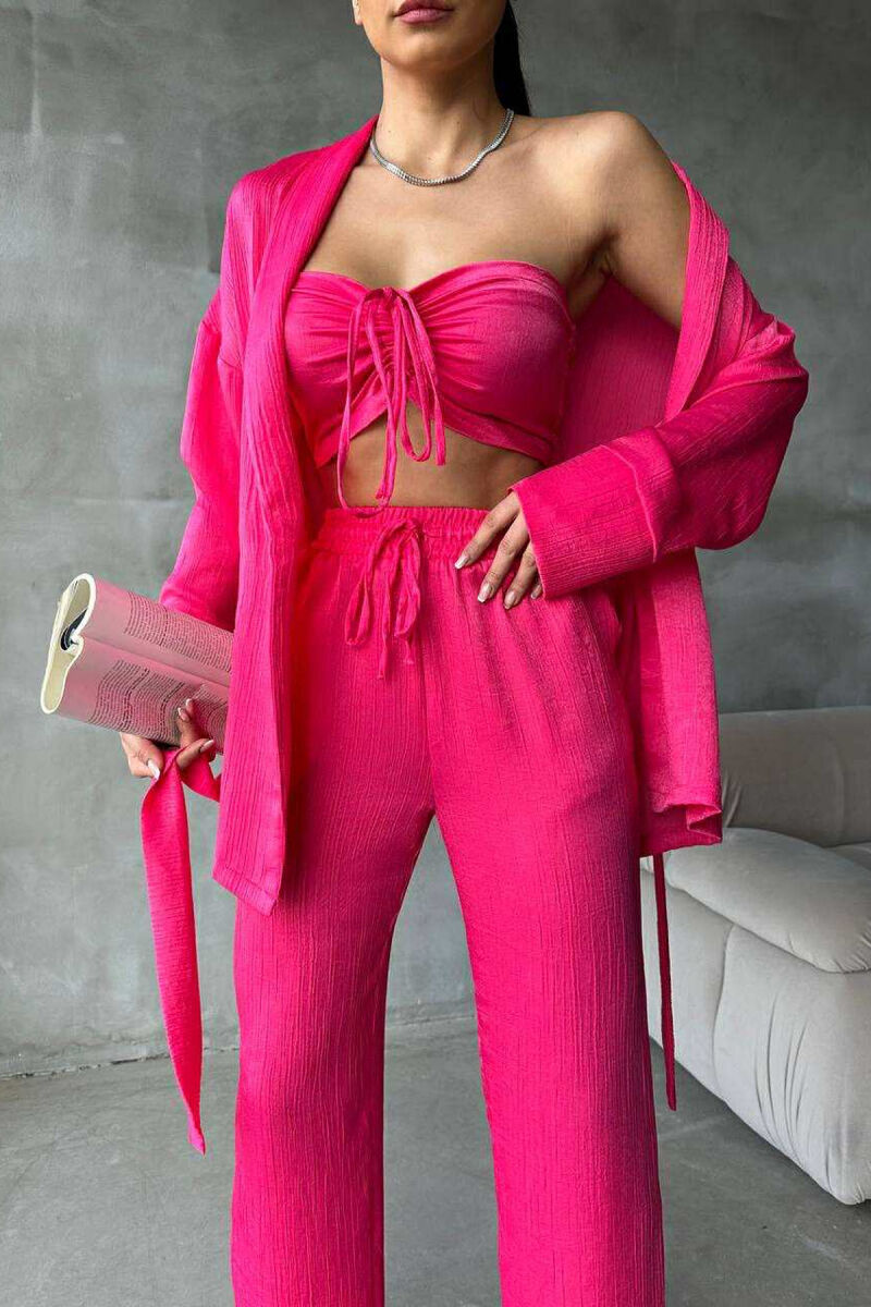 ONE COLOR CROP+SHIRT+TROUSERS WOMEN SET FUCHSIA/CIKLAMI - 4
