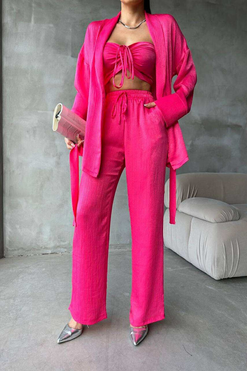 ONE COLOR CROP+SHIRT+TROUSERS WOMEN SET FUCHSIA/CIKLAMI - 5