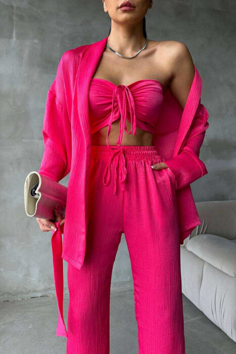 ONE COLOR CROP+SHIRT+TROUSERS WOMEN SET FUCHSIA/CIKLAMI - 6