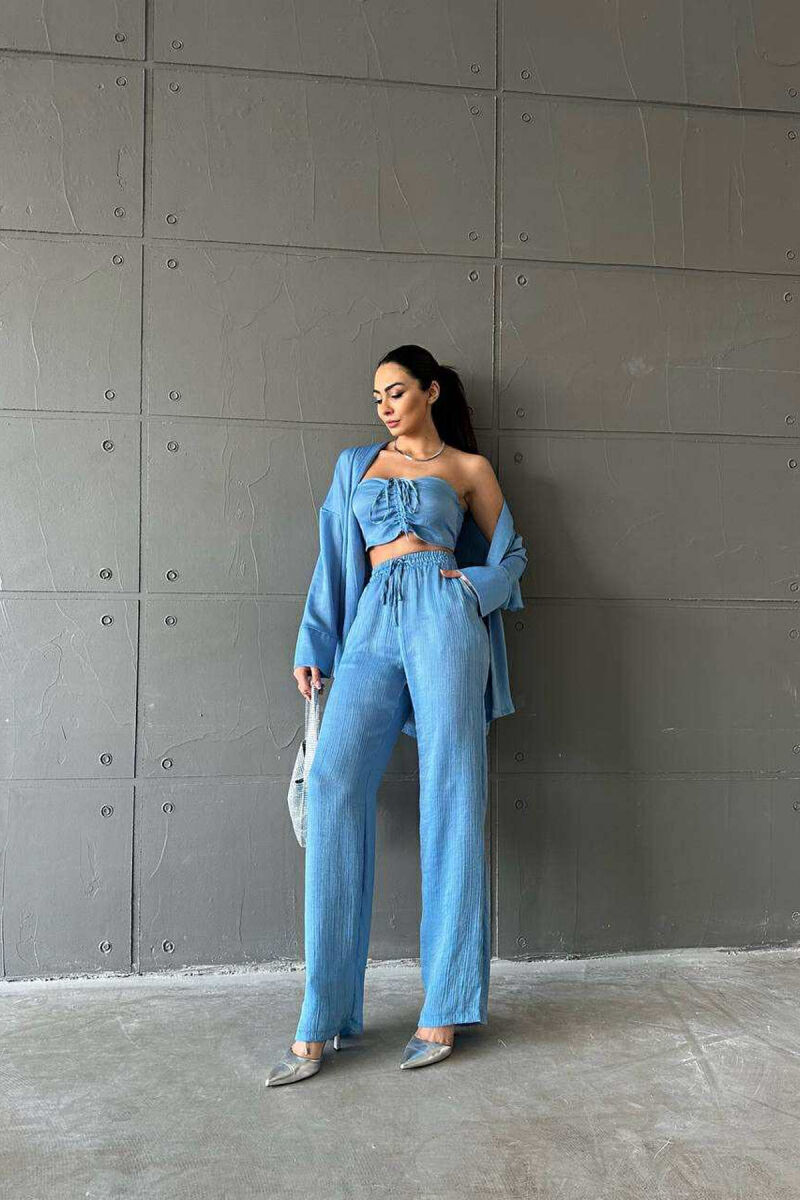 ONE COLOR CROP+SHIRT+TROUSERS WOMEN SET LIGHTBLUE/BZ - 6