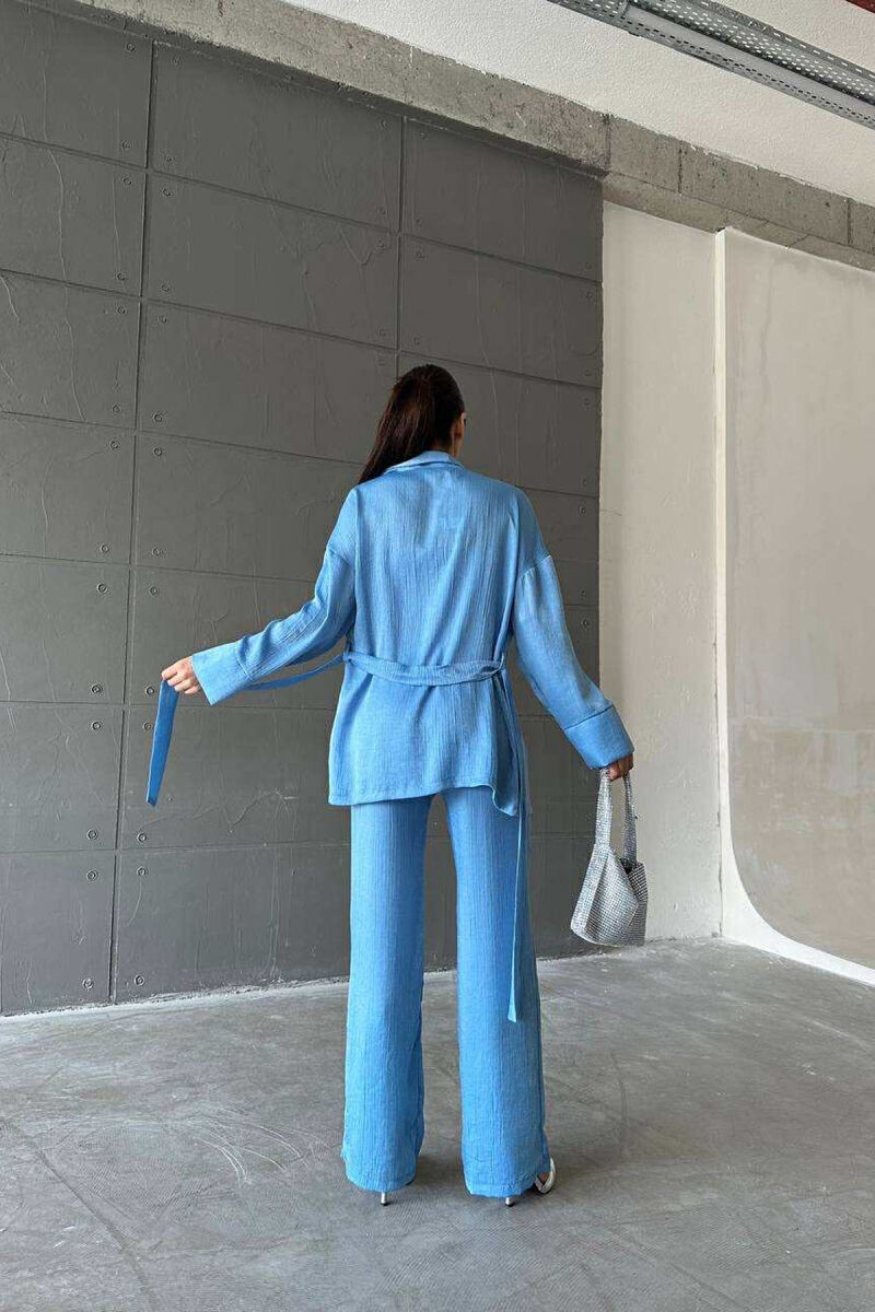 ONE COLOR CROP+SHIRT+TROUSERS WOMEN SET LIGHTBLUE/BZ - 14