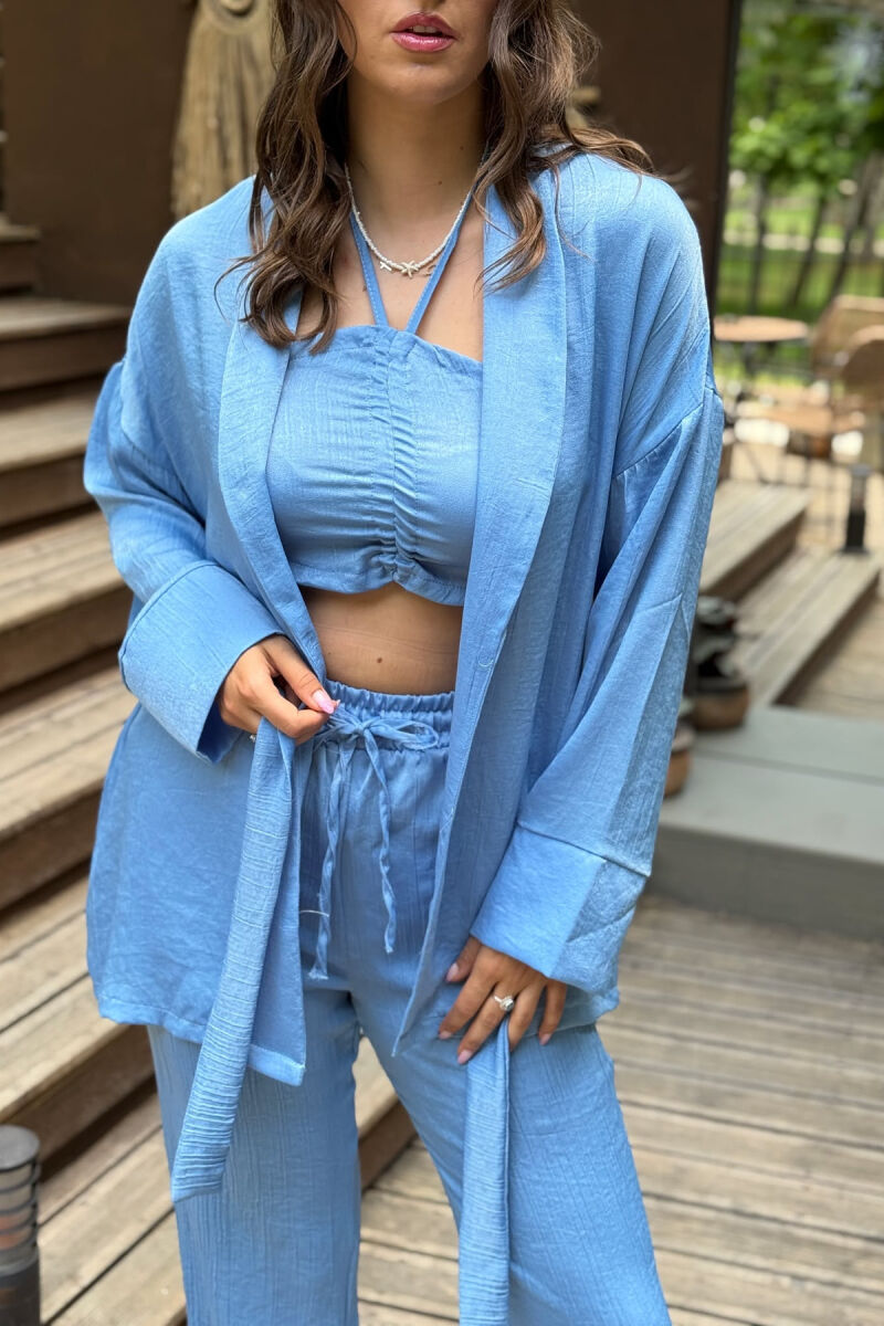 ONE COLOR CROP+SHIRT+TROUSERS WOMEN SET LIGHTBLUE/BZ - 4