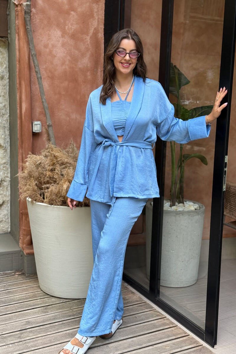 ONE COLOR CROP+SHIRT+TROUSERS WOMEN SET LIGHTBLUE/BZ - 1