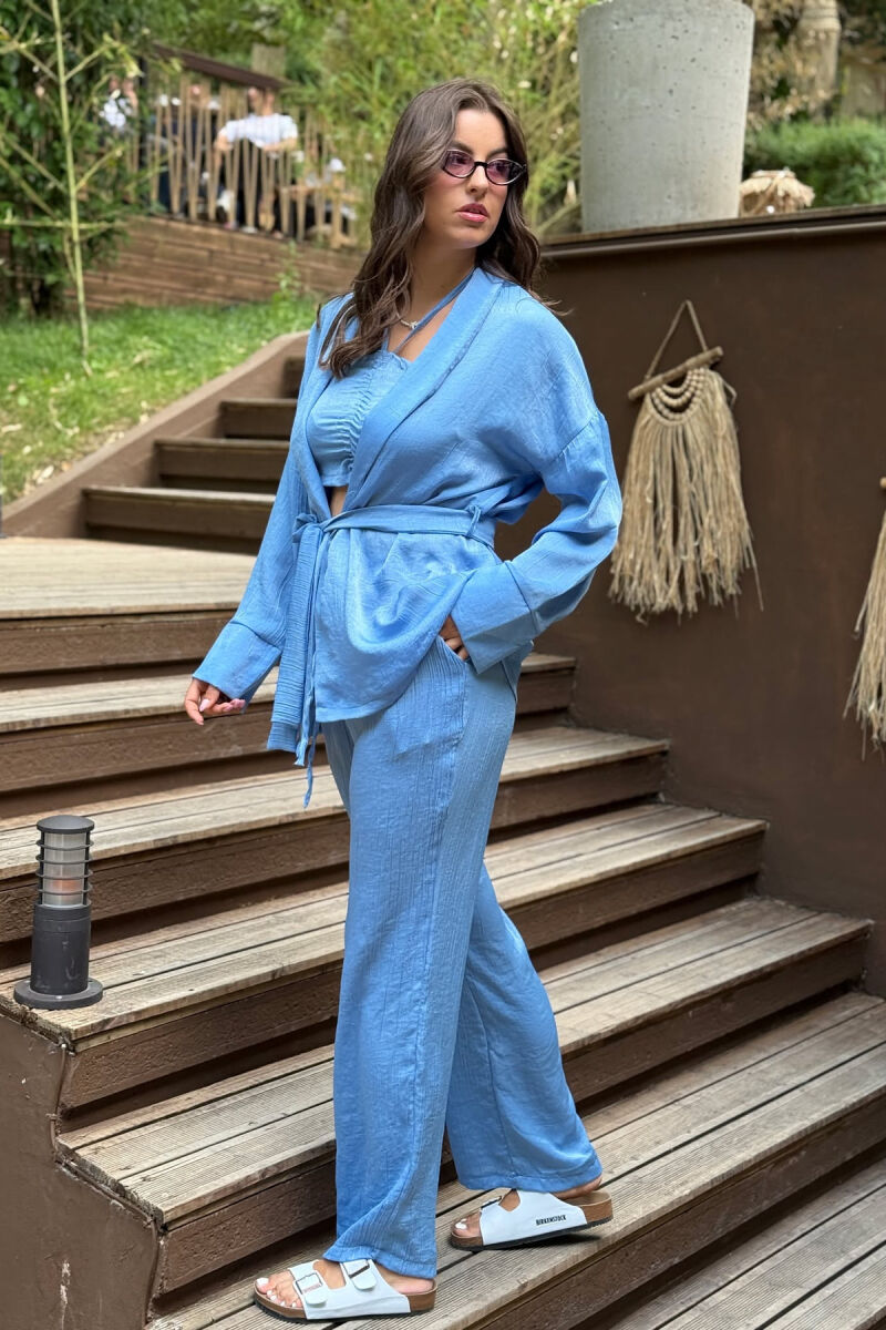 ONE COLOR CROP+SHIRT+TROUSERS WOMEN SET LIGHTBLUE/BZ - 13