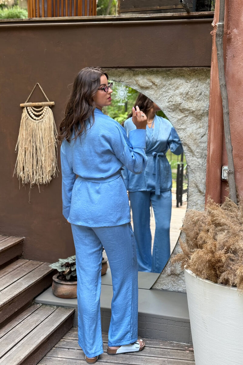 ONE COLOR CROP+SHIRT+TROUSERS WOMEN SET LIGHTBLUE/BZ - 16