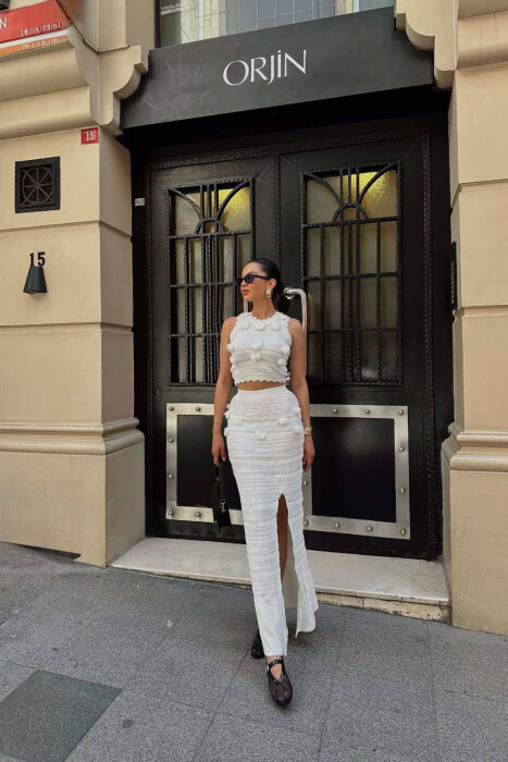 ONE COLOR CROP+SKIRT WOMEN SET CREAM/KREM - 6