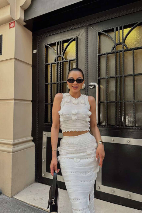 ONE COLOR CROP+SKIRT WOMEN SET CREAM/KREM - 7