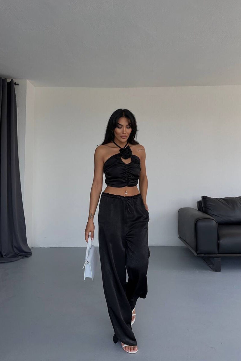 ONE COLOR CROP+TROUSERS WOMEN SET BLACK/ E ZEZE - 1