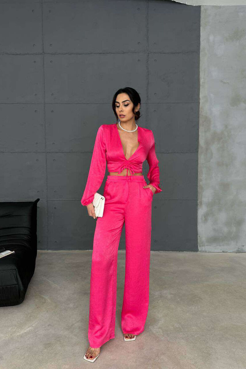 ONE COLOR CROP+TROUSERS WOMEN SET FUCHSIA/CIKLAMI - 1