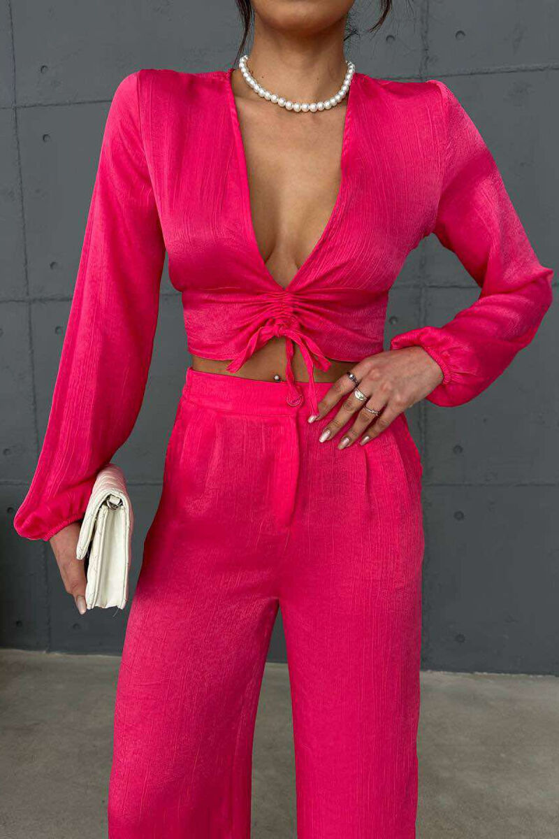 ONE COLOR CROP+TROUSERS WOMEN SET FUCHSIA/CIKLAMI - 2
