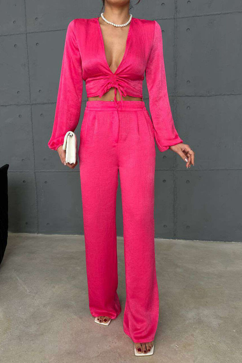 ONE COLOR CROP+TROUSERS WOMEN SET FUCHSIA/CIKLAMI - 3