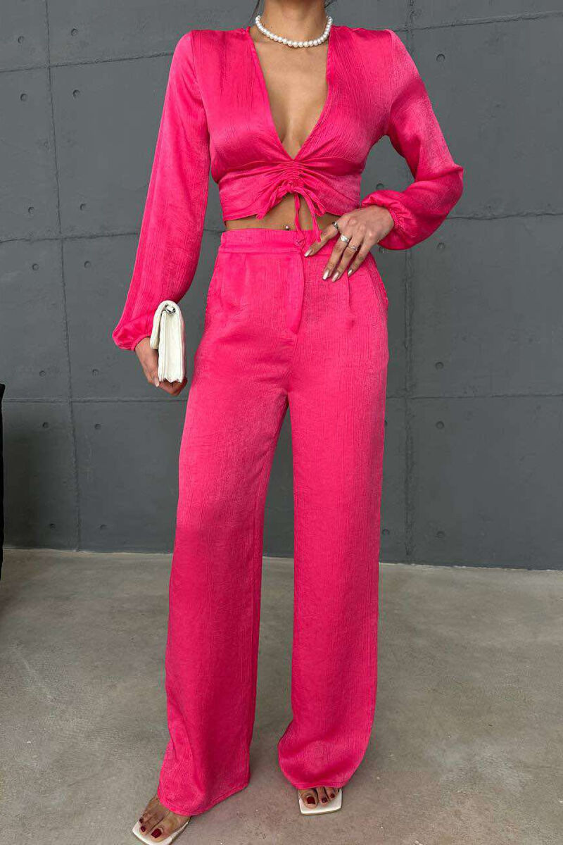 ONE COLOR CROP+TROUSERS WOMEN SET FUCHSIA/CIKLAMI - 4