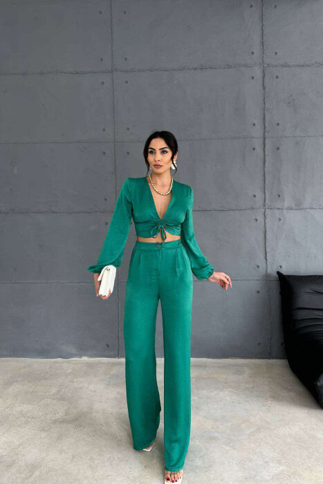 ONE COLOR CROP+TROUSERS WOMEN SET GREEN/JESHILE 