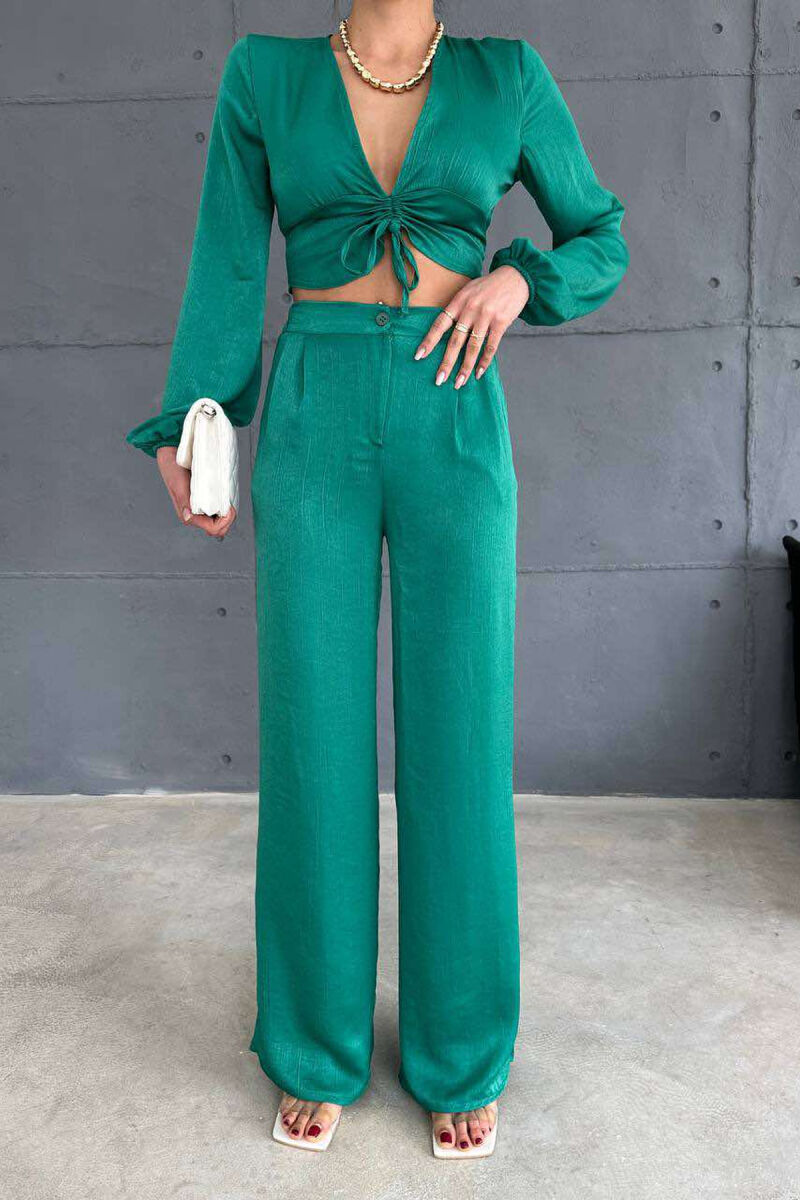ONE COLOR CROP+TROUSERS WOMEN SET GREEN/JESHILE - 3