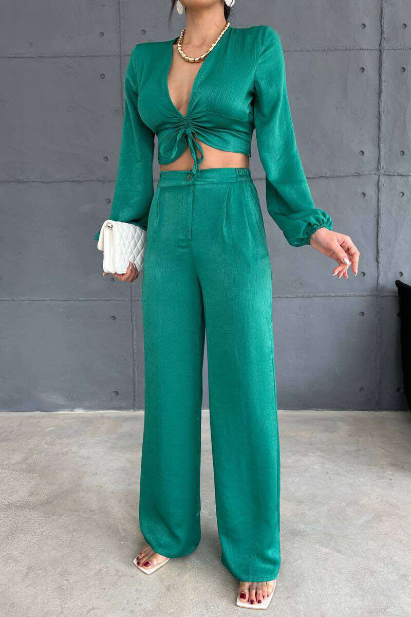 ONE COLOR CROP+TROUSERS WOMEN SET GREEN/JESHILE - 4