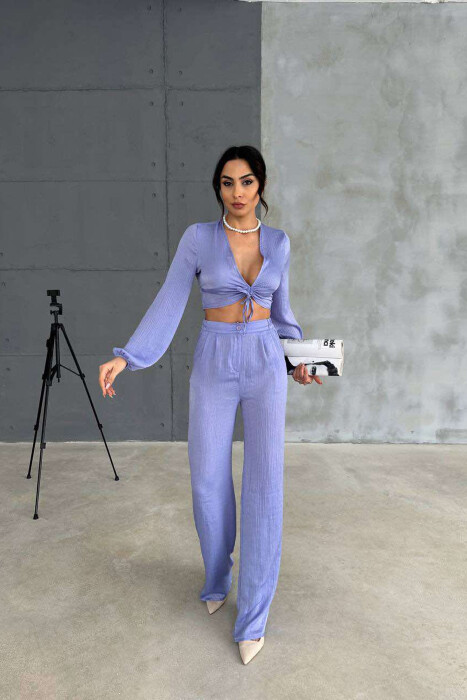 SET NJË NGJYRËSH CROP+PANTALLONA PËR FEMRA NË NGJYRË LEJLA 