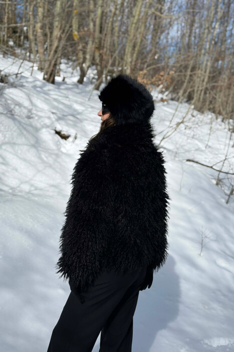 ONE COLOR CURLY FAUX FUR WOMAN COAT BLACK/ E ZEZE - 2