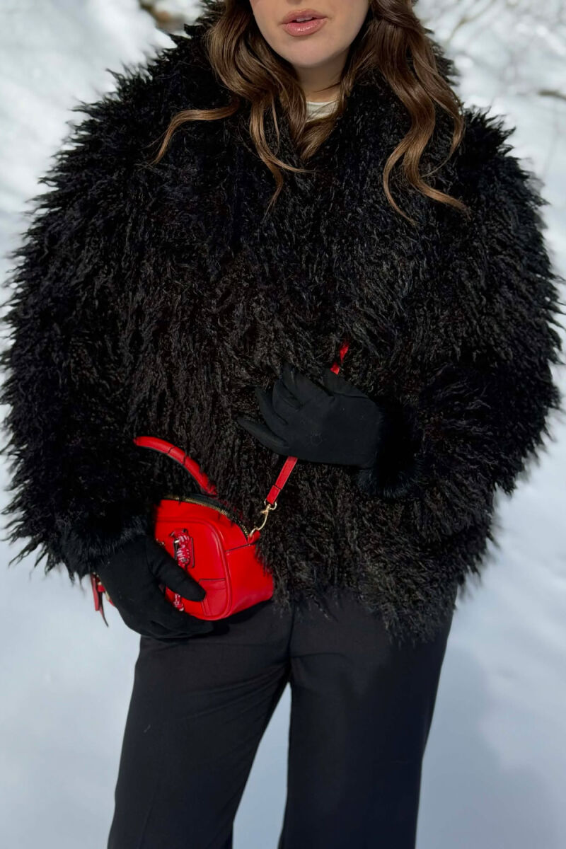 ONE COLOR CURLY FAUX FUR WOMAN COAT BLACK/ E ZEZE - 5