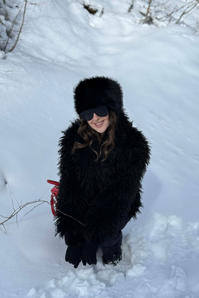 ONE COLOR CURLY FAUX FUR WOMAN COAT BLACK/ E ZEZE - 6