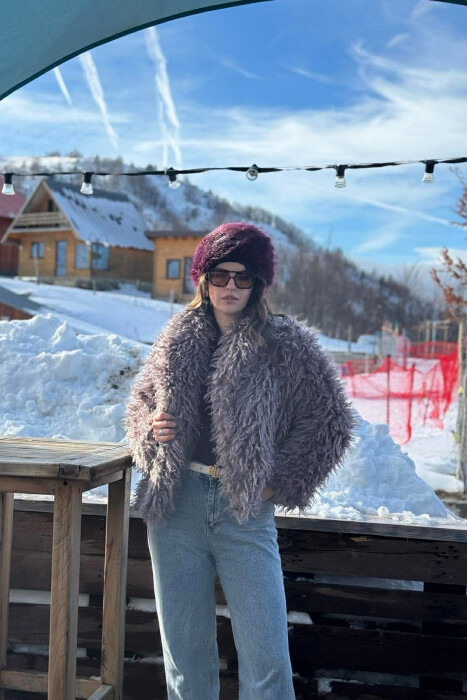 ONE COLOR CURLY FAUX FUR WOMAN COAT LIGHT BROWN/KAZB - 1