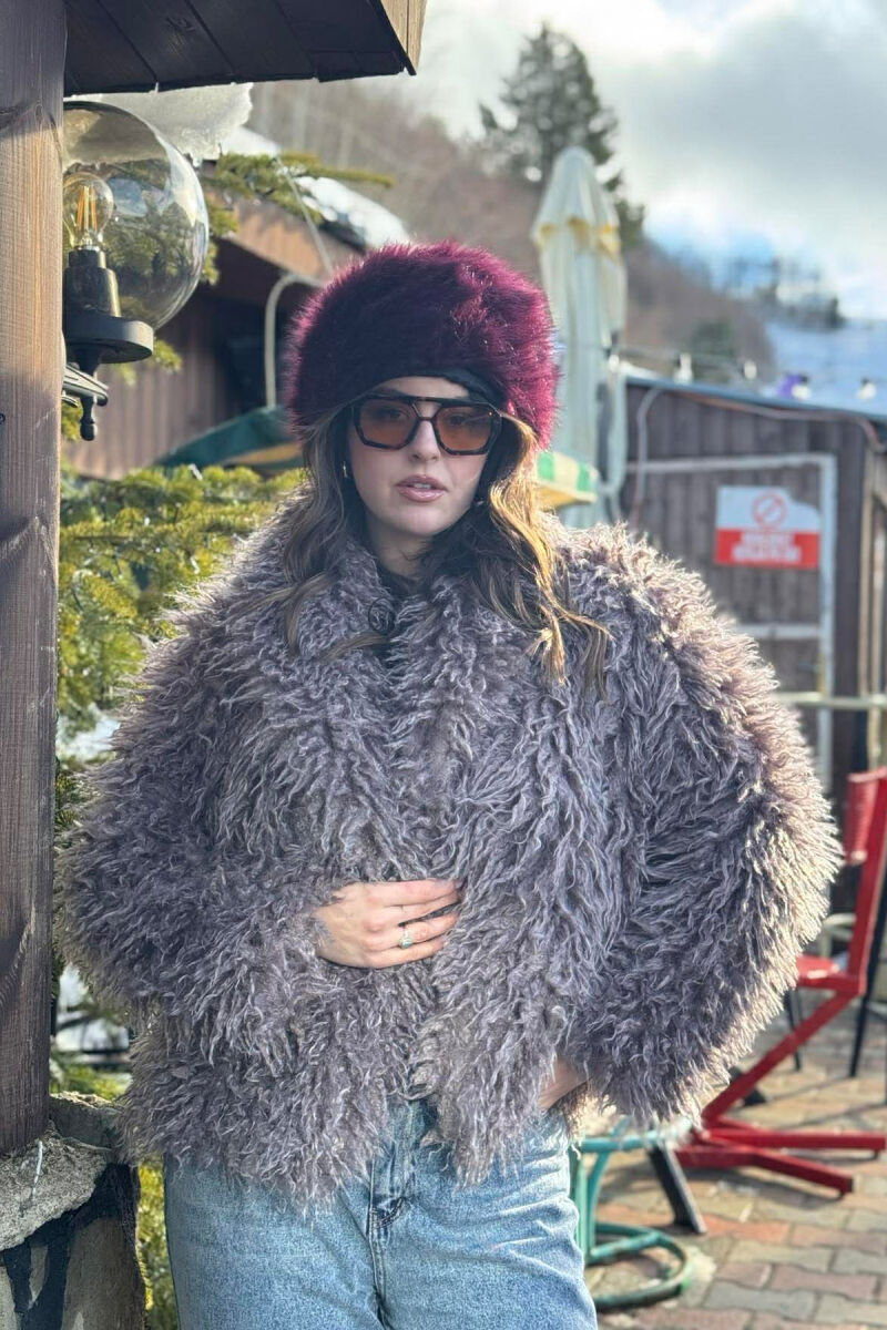 ONE COLOR CURLY FAUX FUR WOMAN COAT LIGHT BROWN/KAZB - 5