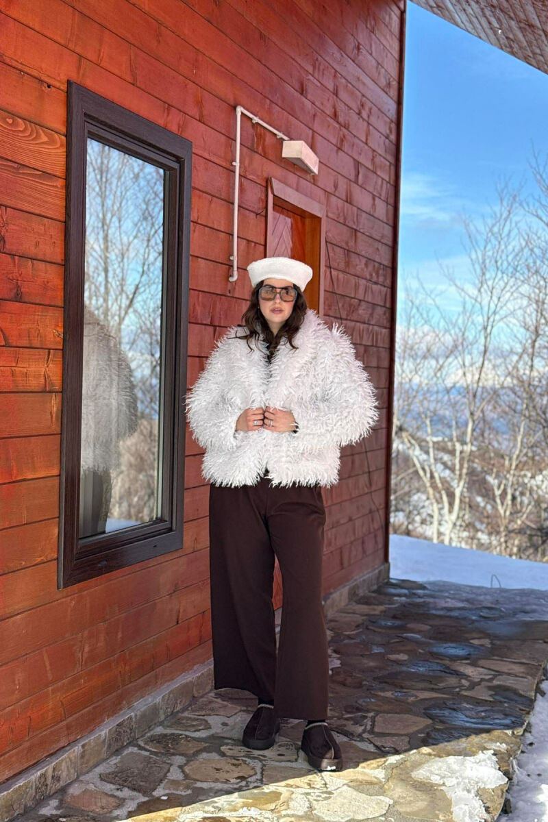 ONE COLOR CURLY FAUX FUR WOMAN COAT WHITE-E BARDHE - 4