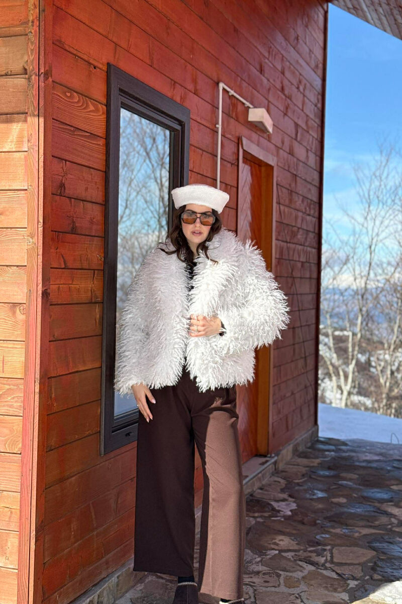 ONE COLOR CURLY FAUX FUR WOMAN COAT WHITE-E BARDHE - 6