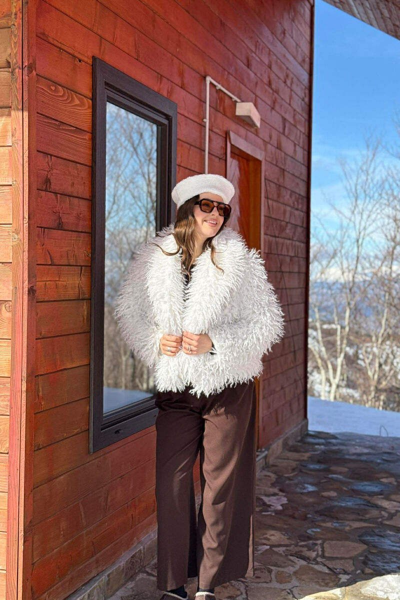 ONE COLOR CURLY FAUX FUR WOMAN COAT WHITE-E BARDHE - 7