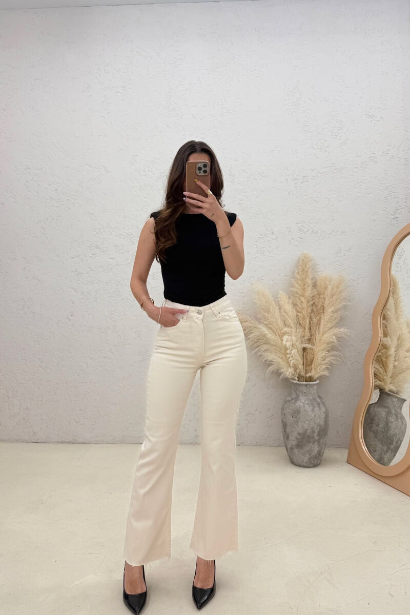 ONE COLOR CUT OFF EDGES WOMEN JEANS CREAM/KREM - 1