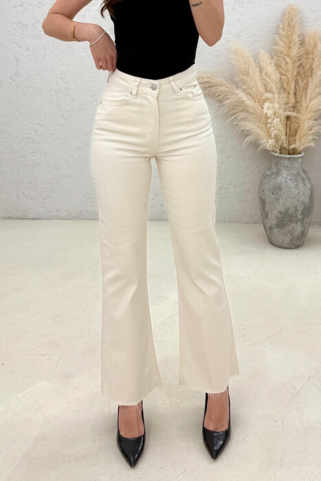 ONE COLOR CUT OFF EDGES WOMEN JEANS CREAM/KREM - 2