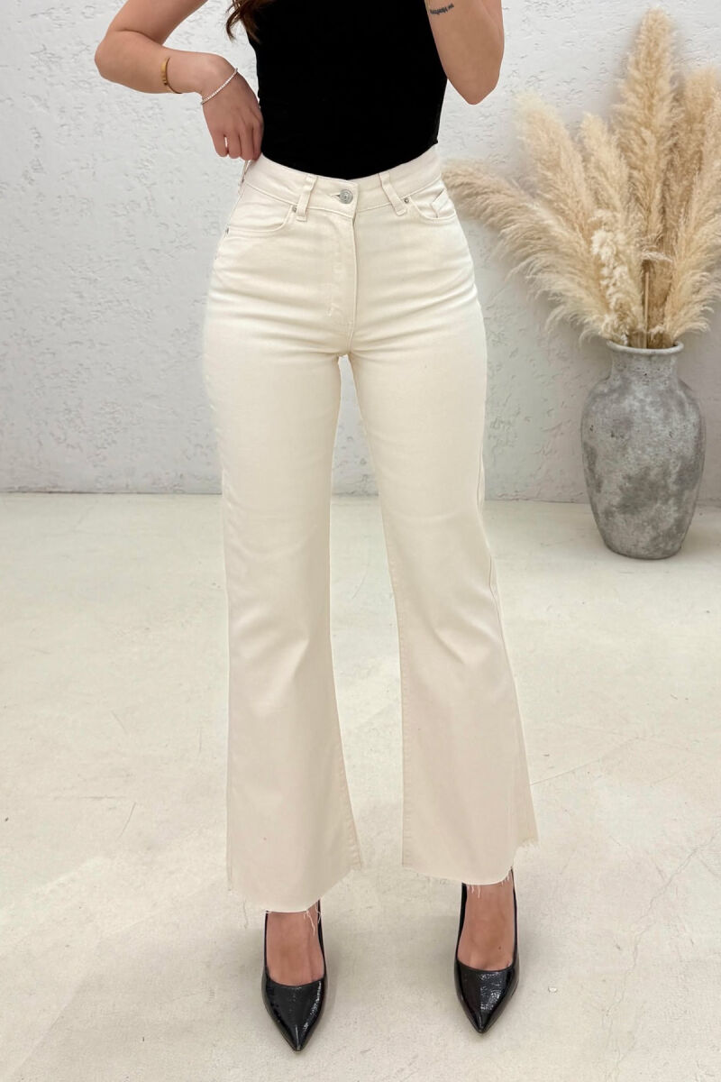 ONE COLOR CUT OFF EDGES WOMEN JEANS CREAM/KREM - 2