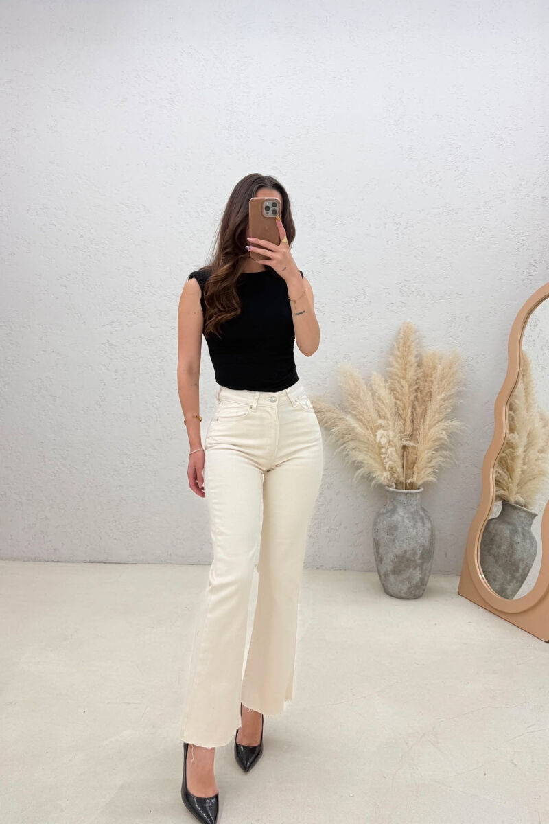 ONE COLOR CUT OFF EDGES WOMEN JEANS CREAM/KREM - 4