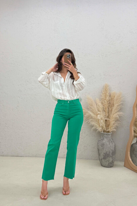 ONE COLOR CUT OFF EDGES WOMEN JEANS GREEN/JESHILE - 4