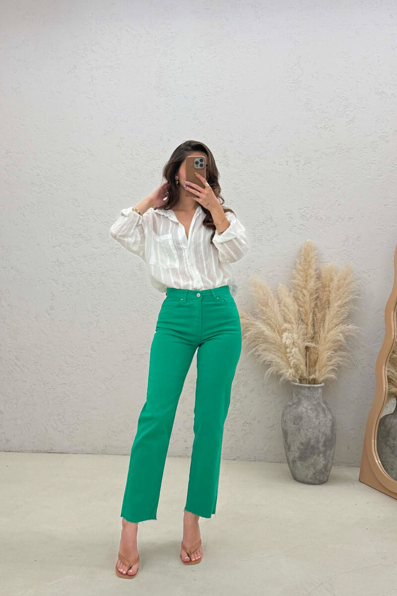 ONE COLOR CUT OFF EDGES WOMEN JEANS GREEN/JESHILE - 4
