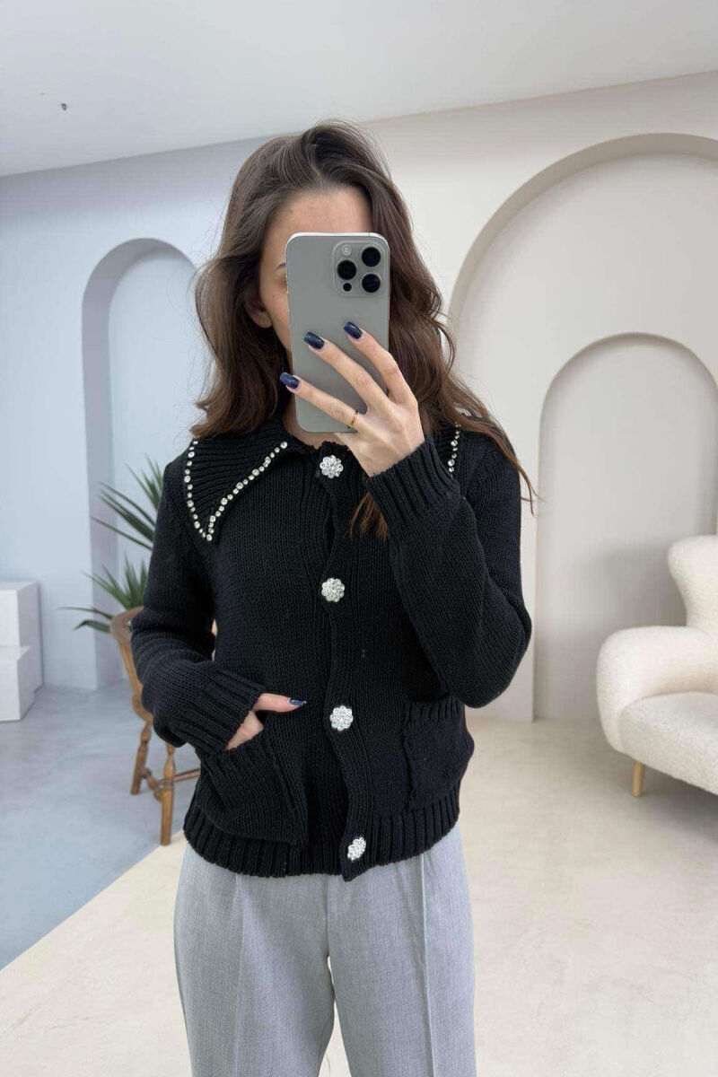 ONE COLOR DETAILS WOMEN CARDIGAN BLACK/ E ZEZE - 1