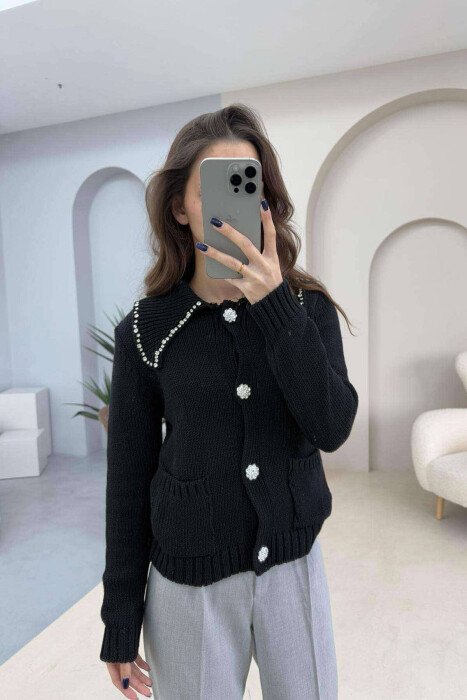 ONE COLOR DETAILS WOMEN CARDIGAN BLACK/ E ZEZE - 2