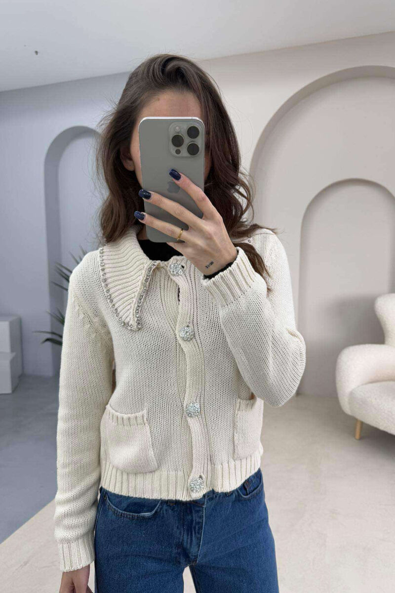 ONE COLOR DETAILS WOMEN CARDIGAN CREAM/KREM - 2