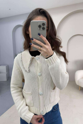 ONE COLOR DETAILS WOMEN CARDIGAN CREAM/KREM 