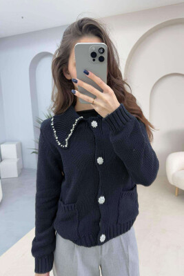 ONE COLOR DETAILS WOMEN CARDIGAN DARK BLUE/BEE 